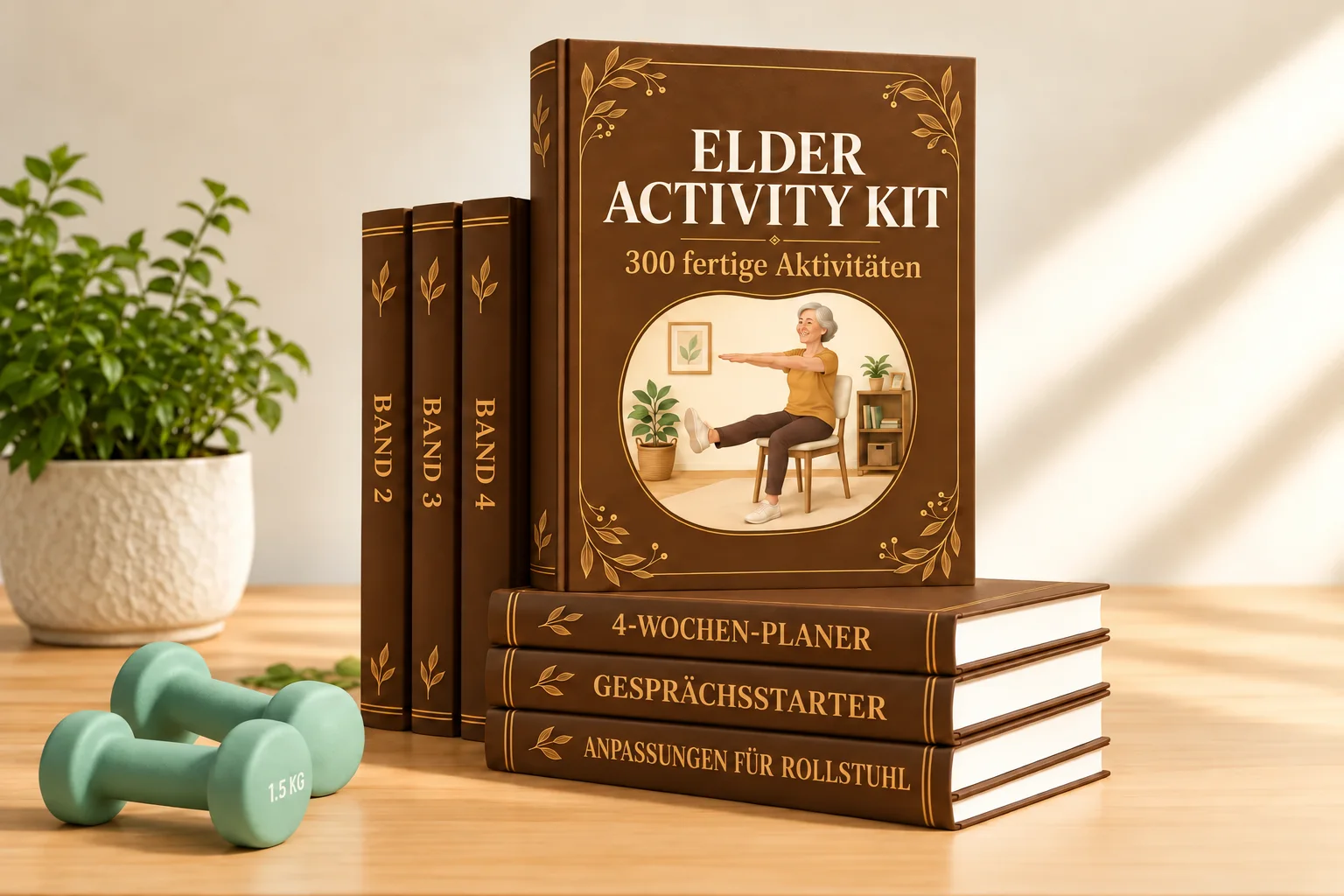 Elder Activity Kit: braun-goldene Aktivitätsbücher mit drei Bonus-Leitfäden